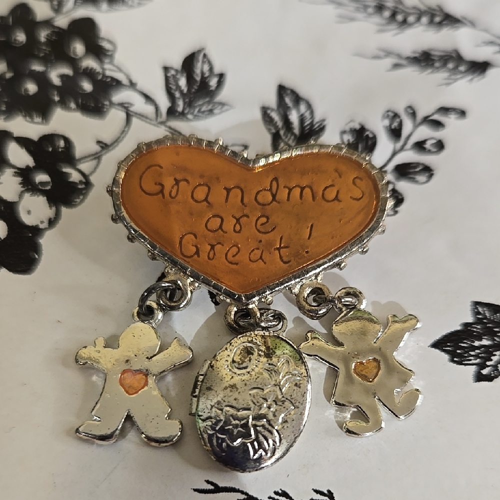 Heart and Figures Brooch with Silver and Orange Accents Sy11